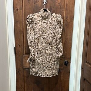 Aqua Leopard Print Long Sleeve Dress